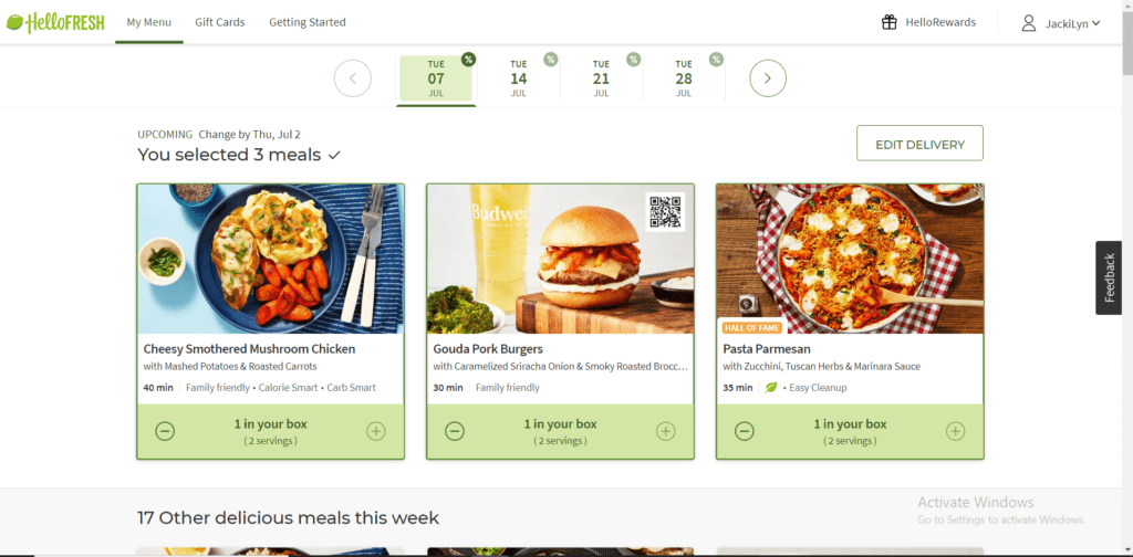 Hello Fresh Menu Prices